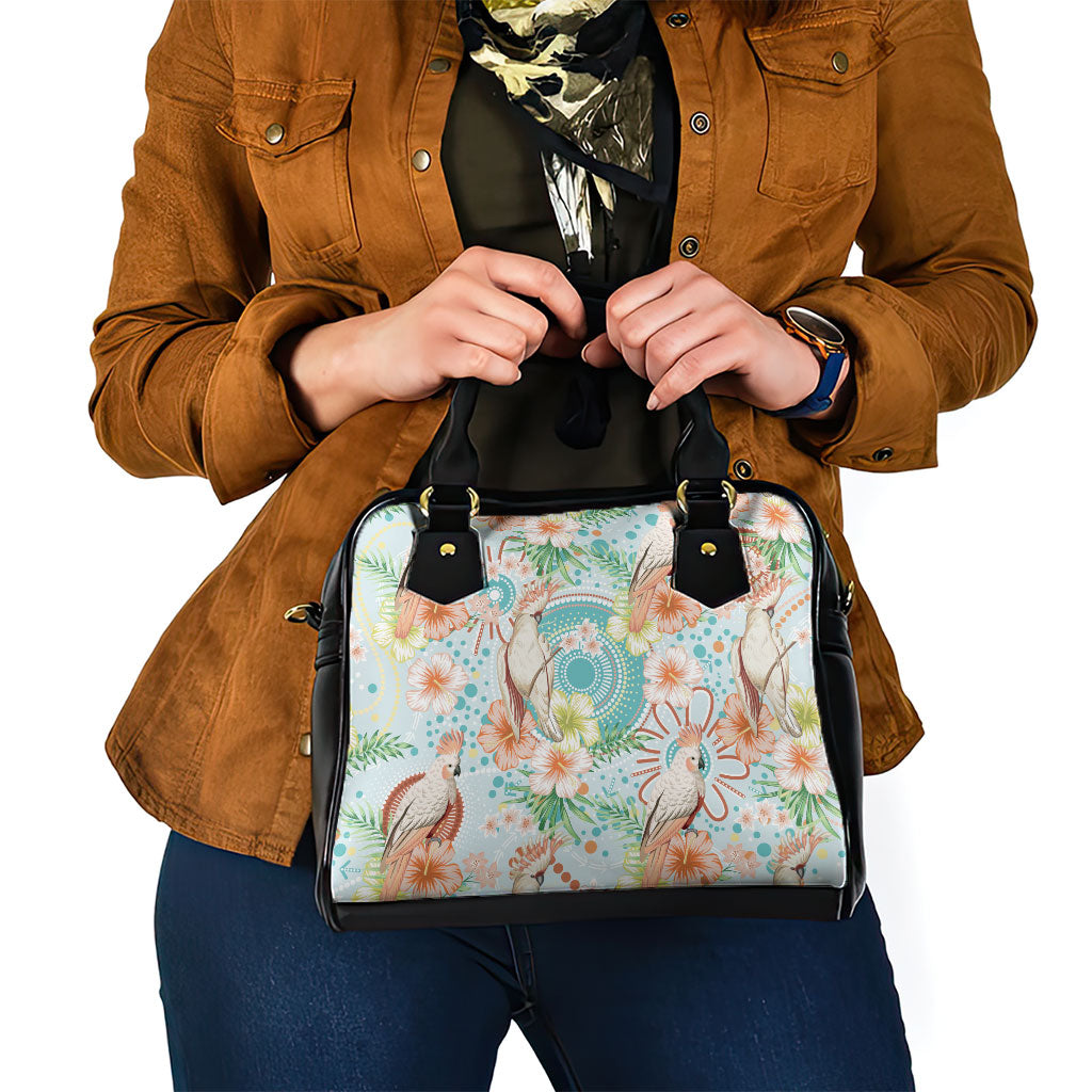Australia Pink Cockatoo Aboriginal Art Shoulder Handbag Tropical Hibiscus Floral Style
