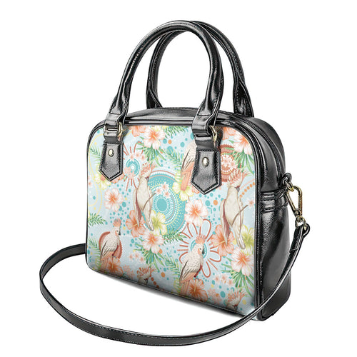 Australia Pink Cockatoo Aboriginal Art Shoulder Handbag Tropical Hibiscus Floral Style