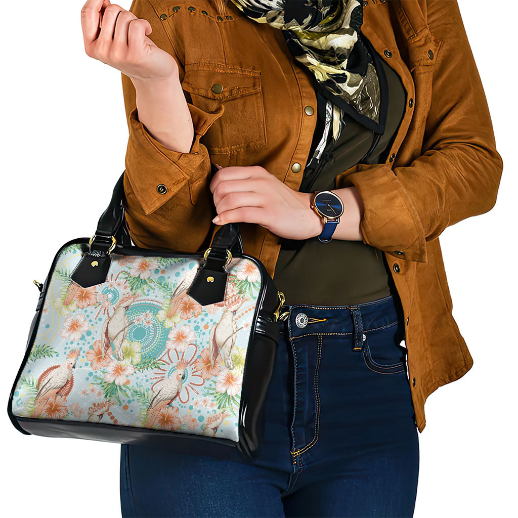 Australia Pink Cockatoo Aboriginal Art Shoulder Handbag Tropical Hibiscus Floral Style