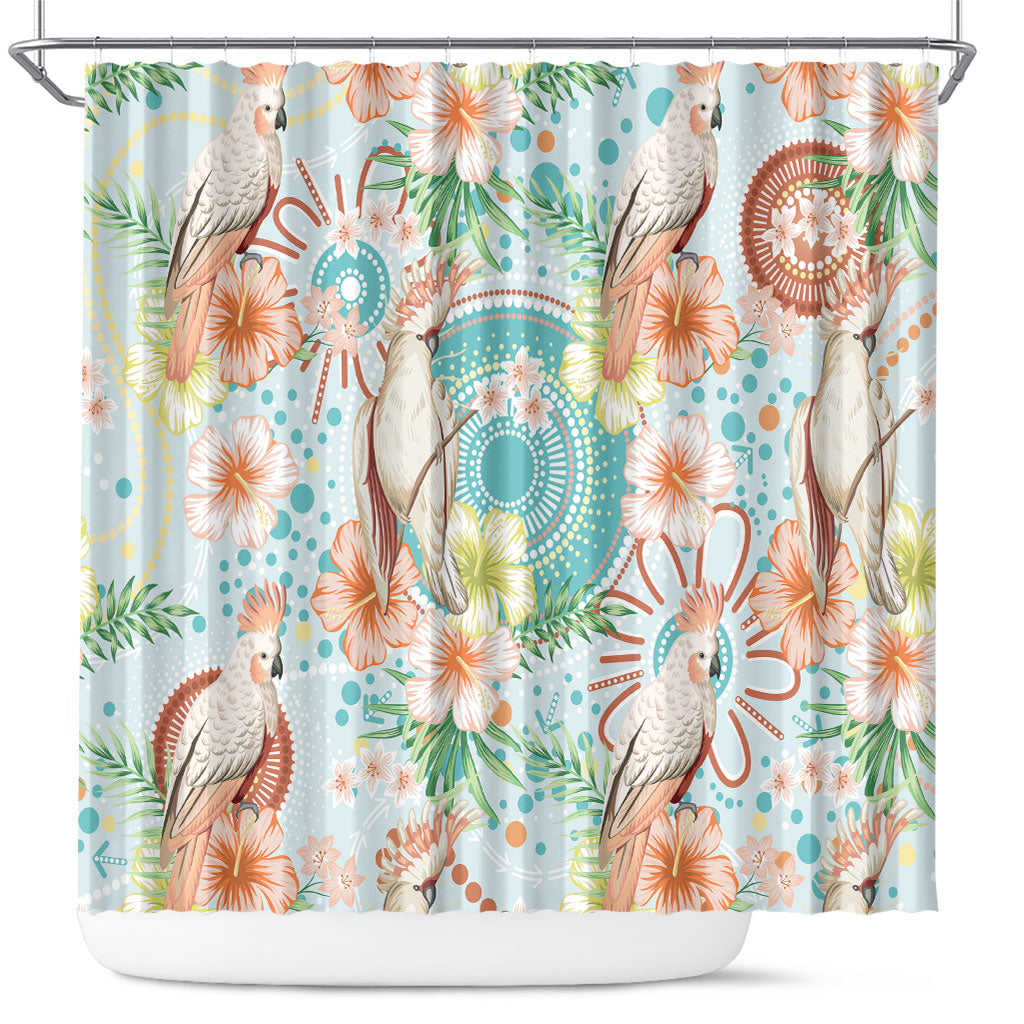 Australia Pink Cockatoo Aboriginal Art Shower Curtain Tropical Hibiscus Floral Style