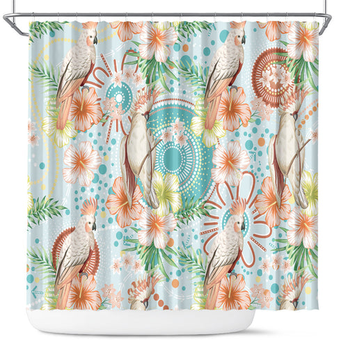 Australia Pink Cockatoo Aboriginal Art Shower Curtain Tropical Hibiscus Floral Style