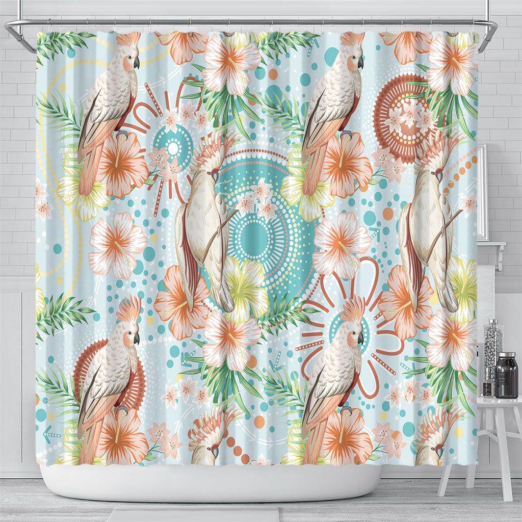 Australia Pink Cockatoo Aboriginal Art Shower Curtain Tropical Hibiscus Floral Style