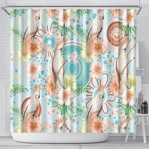 Australia Pink Cockatoo Aboriginal Art Shower Curtain Tropical Hibiscus Floral Style