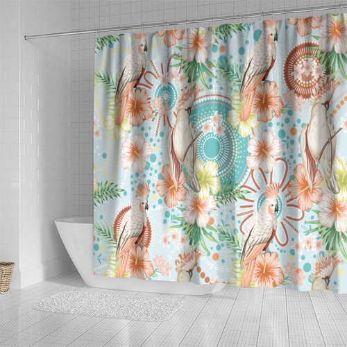 Australia Pink Cockatoo Aboriginal Art Shower Curtain Tropical Hibiscus Floral Style