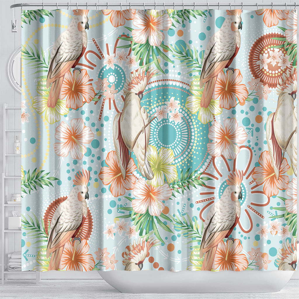 Australia Pink Cockatoo Aboriginal Art Shower Curtain Tropical Hibiscus Floral Style