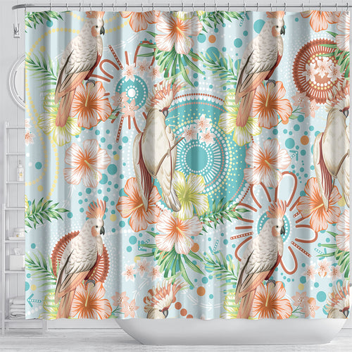 Australia Pink Cockatoo Aboriginal Art Shower Curtain Tropical Hibiscus Floral Style