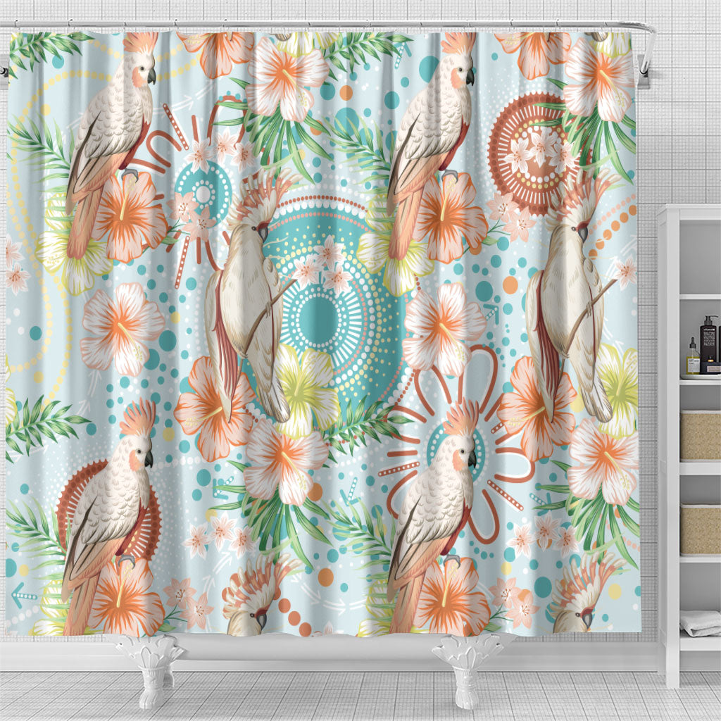 Australia Pink Cockatoo Aboriginal Art Shower Curtain Tropical Hibiscus Floral Style