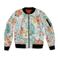 Australia Pink Cockatoo Aboriginal Art Sleeve Zip Bomber Jacket Tropical Hibiscus Floral Style