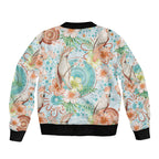 Australia Pink Cockatoo Aboriginal Art Sleeve Zip Bomber Jacket Tropical Hibiscus Floral Style