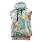 Australia Pink Cockatoo Aboriginal Art Sleeveless Hoodie Tropical Hibiscus Floral Style