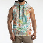 Australia Pink Cockatoo Aboriginal Art Sleeveless Hoodie Tropical Hibiscus Floral Style