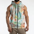 Australia Pink Cockatoo Aboriginal Art Sleeveless Zip Hoodie Tropical Hibiscus Floral Style