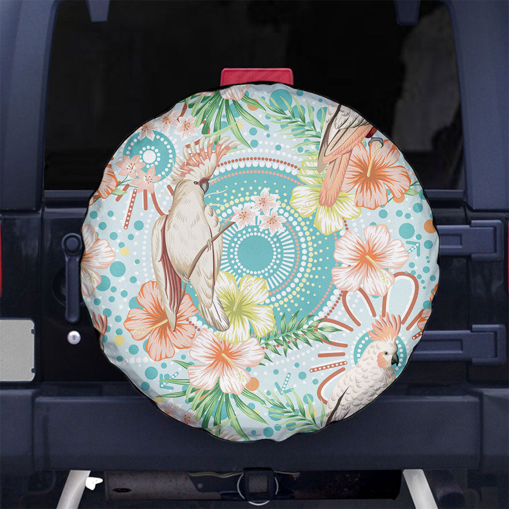 Australia Pink Cockatoo Aboriginal Art Spare Tire Cover Tropical Hibiscus Floral Style
