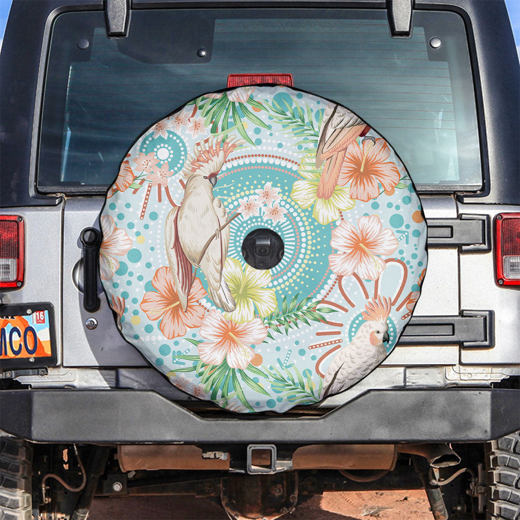 Australia Pink Cockatoo Aboriginal Art Spare Tire Cover Tropical Hibiscus Floral Style