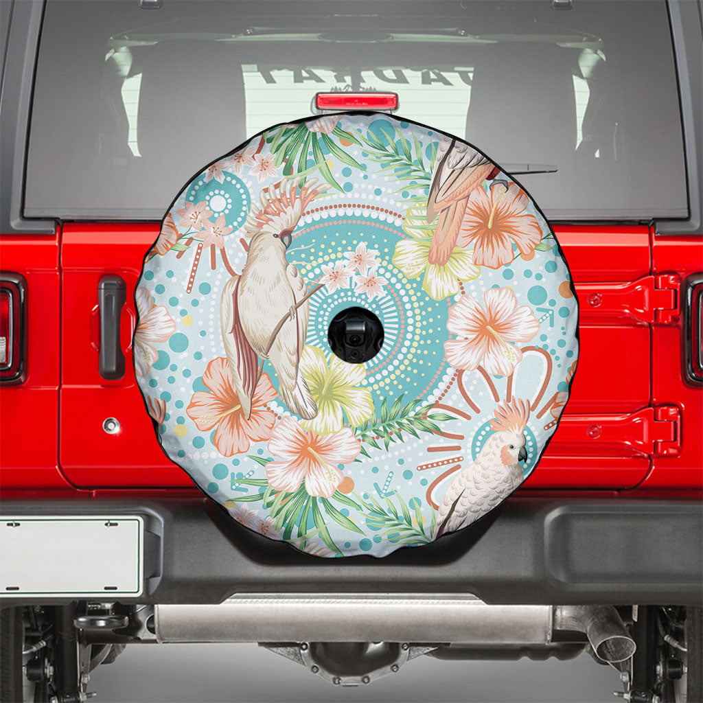 Australia Pink Cockatoo Aboriginal Art Spare Tire Cover Tropical Hibiscus Floral Style