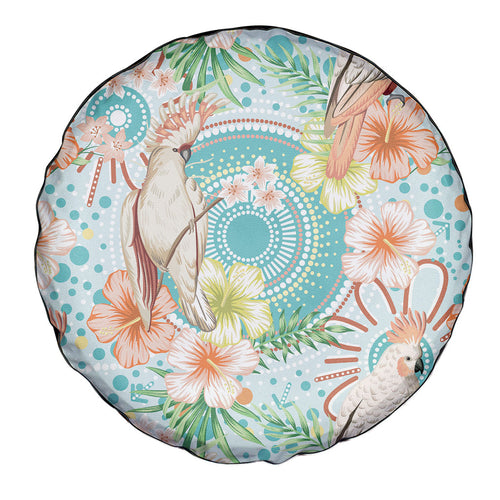 Australia Pink Cockatoo Aboriginal Art Spare Tire Cover Tropical Hibiscus Floral Style