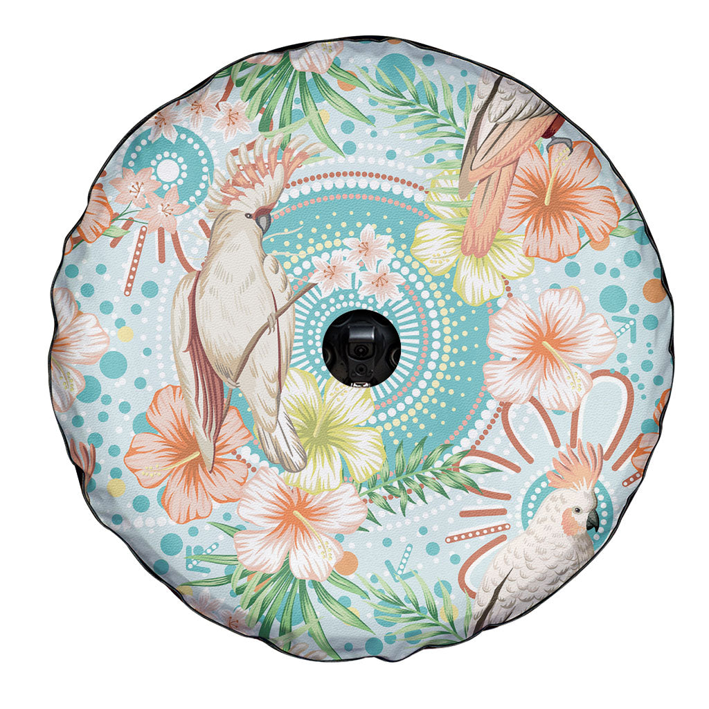 Australia Pink Cockatoo Aboriginal Art Spare Tire Cover Tropical Hibiscus Floral Style