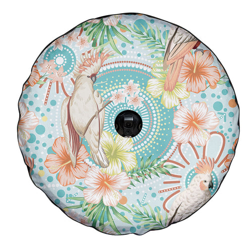 Australia Pink Cockatoo Aboriginal Art Spare Tire Cover Tropical Hibiscus Floral Style