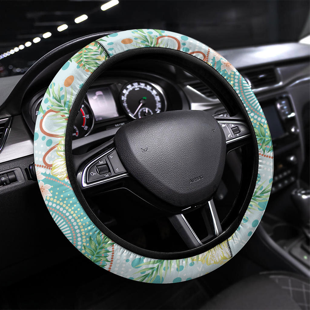 Australia Pink Cockatoo Aboriginal Art Steering Wheel Cover Tropical Hibiscus Floral Style