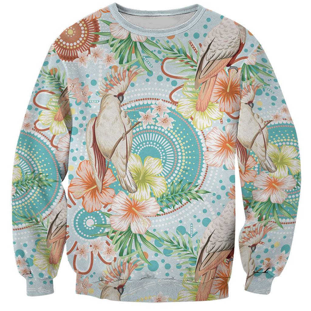 Australia Pink Cockatoo Aboriginal Art Sweatshirt Tropical Hibiscus Floral Style