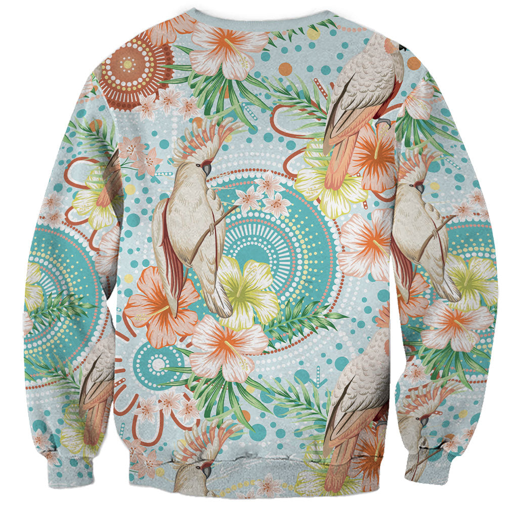 Australia Pink Cockatoo Aboriginal Art Sweatshirt Tropical Hibiscus Floral Style