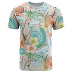 Australia Pink Cockatoo Aboriginal Art T Shirt Tropical Hibiscus Floral Style
