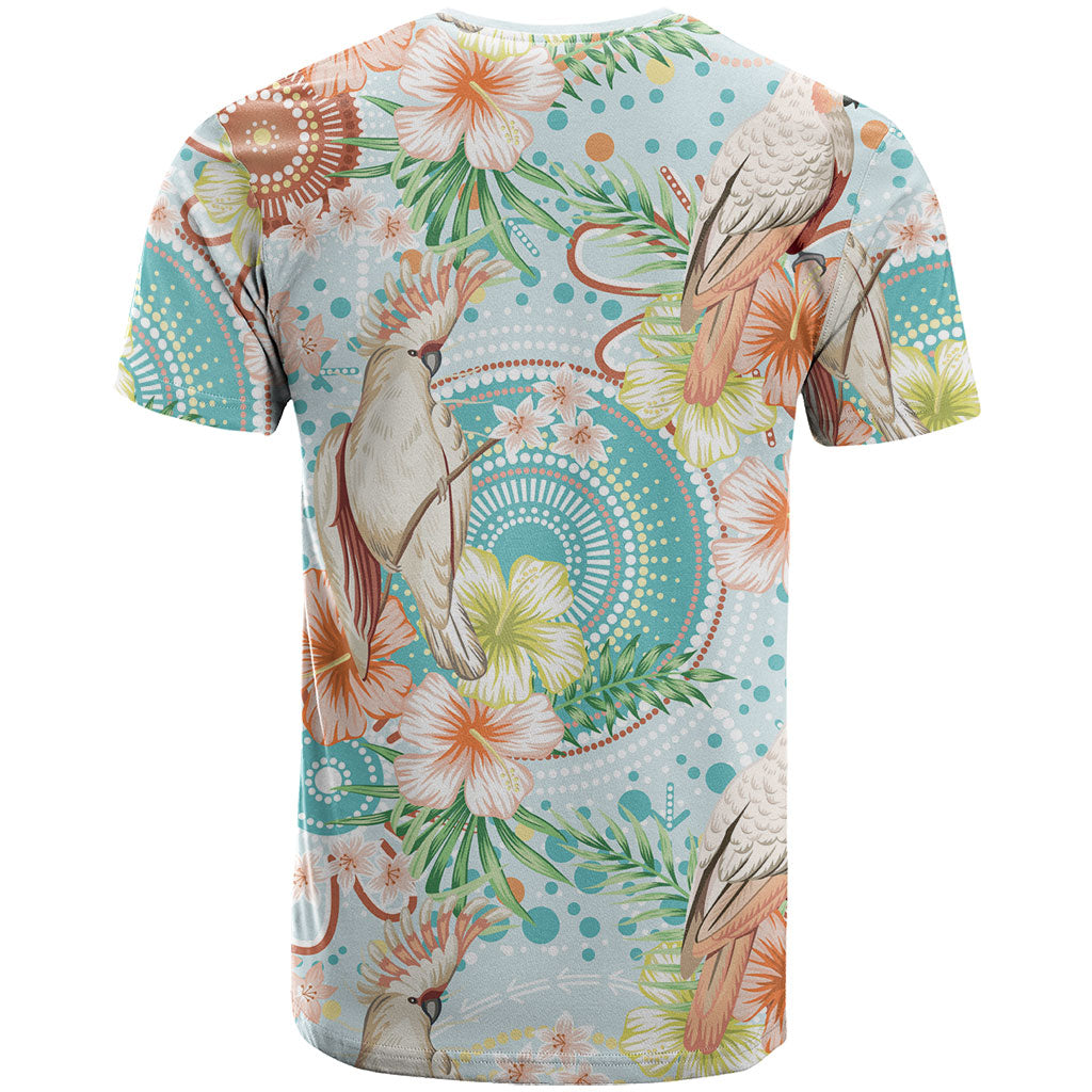Australia Pink Cockatoo Aboriginal Art T Shirt Tropical Hibiscus Floral Style