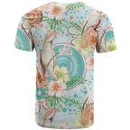 Australia Pink Cockatoo Aboriginal Art T Shirt Tropical Hibiscus Floral Style