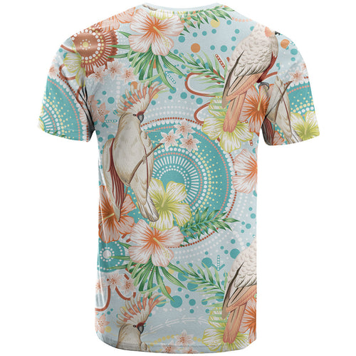 Australia Pink Cockatoo Aboriginal Art T Shirt Tropical Hibiscus Floral Style