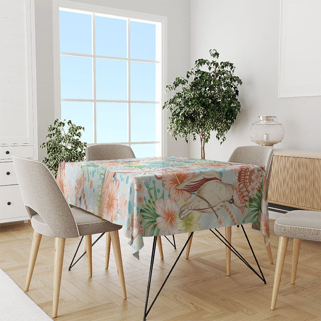 Australia Pink Cockatoo Aboriginal Art Tablecloth Tropical Hibiscus Floral Style