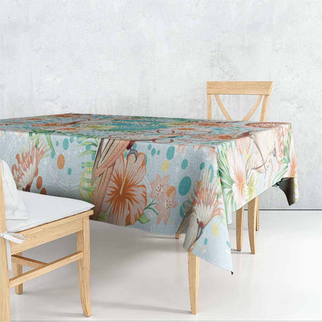 Australia Pink Cockatoo Aboriginal Art Tablecloth Tropical Hibiscus Floral Style