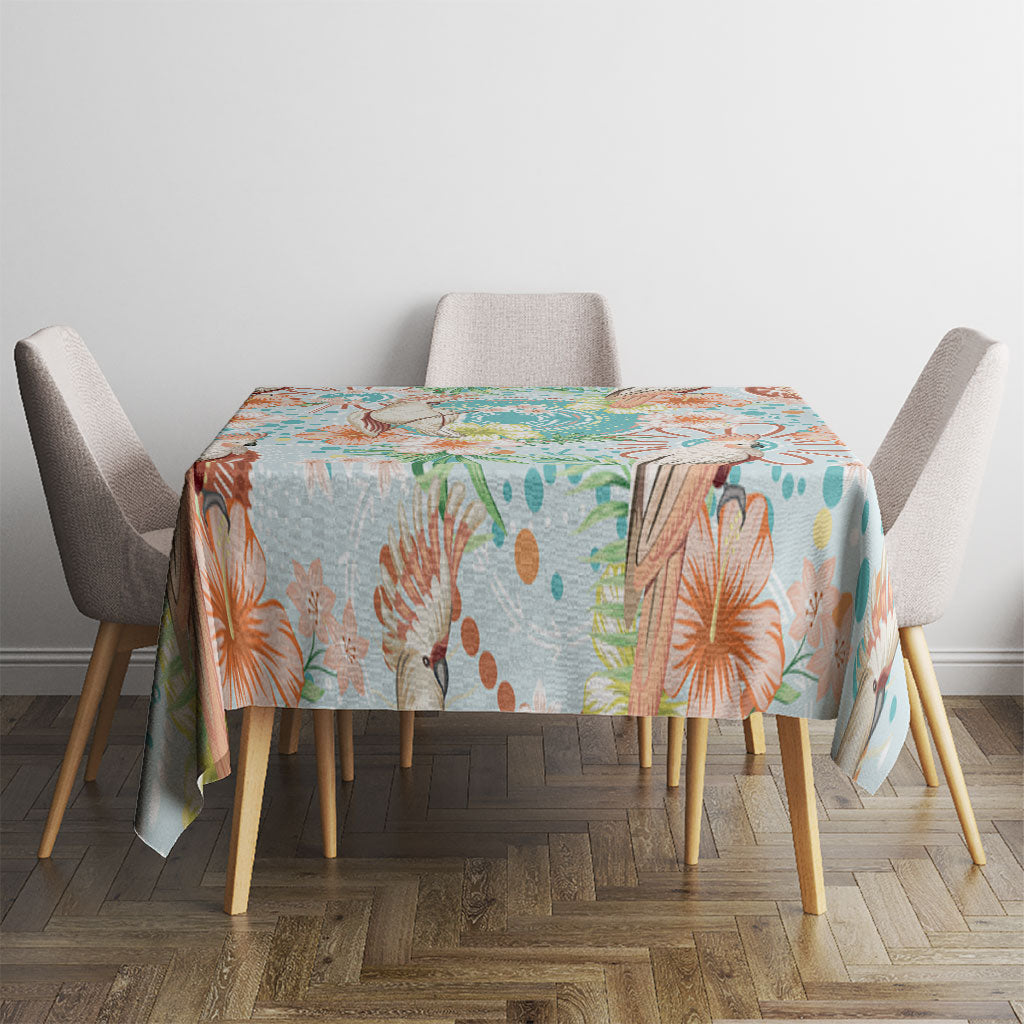 Australia Pink Cockatoo Aboriginal Art Tablecloth Tropical Hibiscus Floral Style