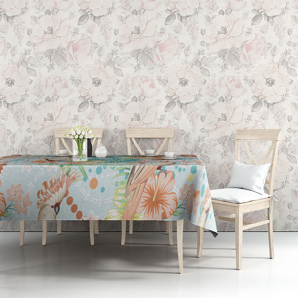Australia Pink Cockatoo Aboriginal Art Tablecloth Tropical Hibiscus Floral Style