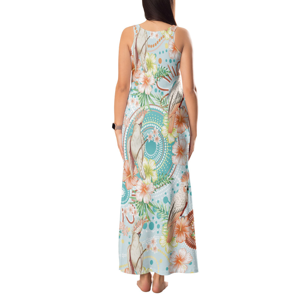Australia Pink Cockatoo Aboriginal Art Tank Maxi Dress Tropical Hibiscus Floral Style
