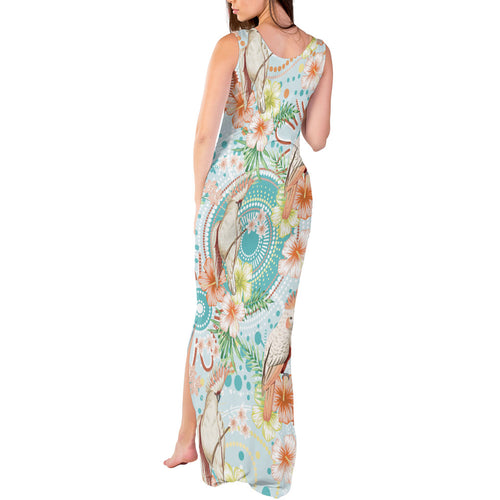 Australia Pink Cockatoo Aboriginal Art Tank Maxi Dress Tropical Hibiscus Floral Style