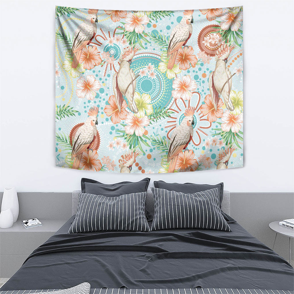 Australia Pink Cockatoo Aboriginal Art Tapestry Tropical Hibiscus Floral Style