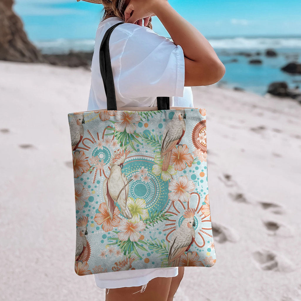 Australia Pink Cockatoo Aboriginal Art Tote Bag Tropical Hibiscus Floral Style