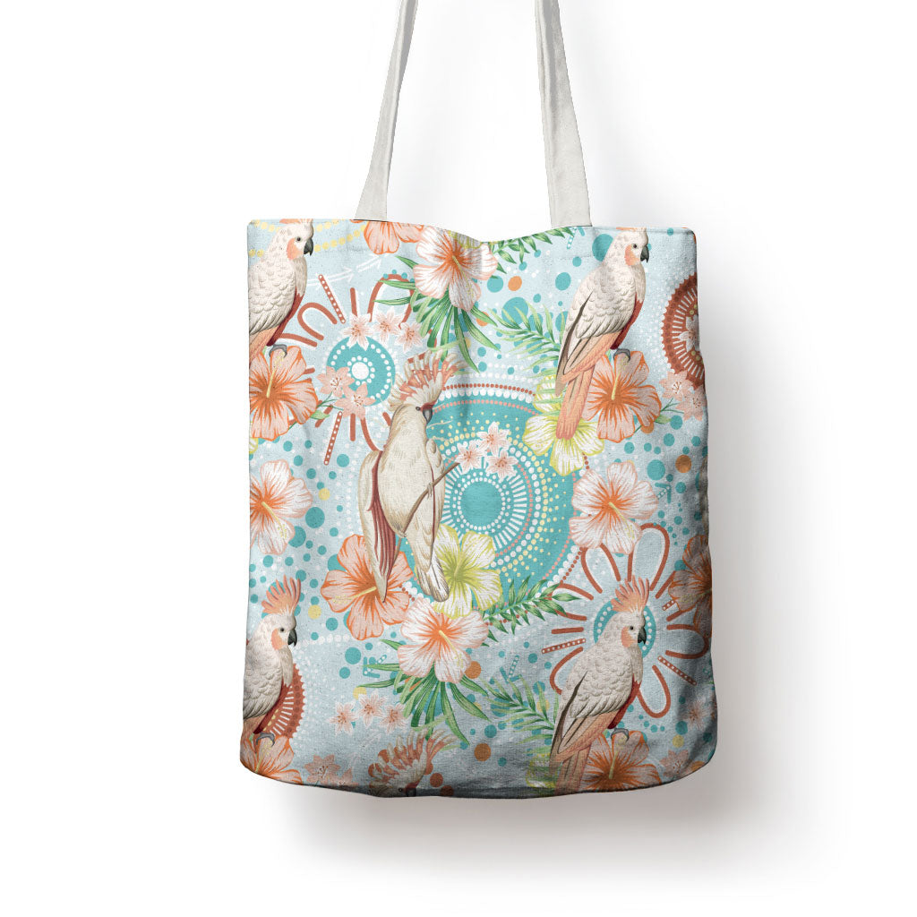 Australia Pink Cockatoo Aboriginal Art Tote Bag Tropical Hibiscus Floral Style