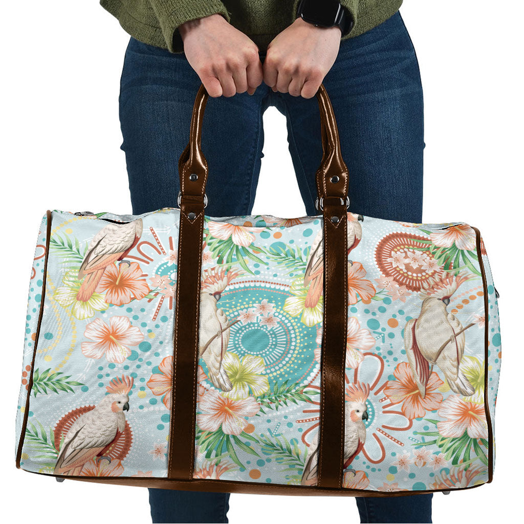 Australia Pink Cockatoo Aboriginal Art Travel Bag Tropical Hibiscus Floral Style