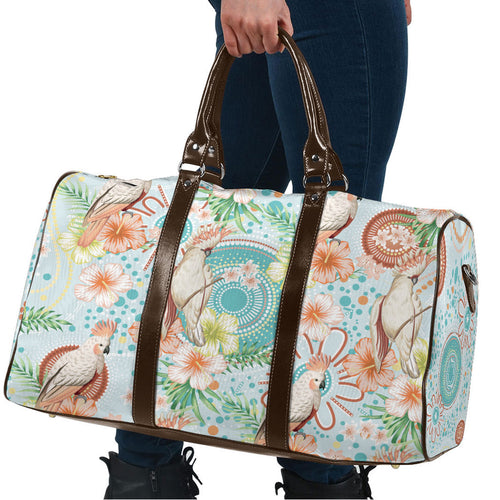 Australia Pink Cockatoo Aboriginal Art Travel Bag Tropical Hibiscus Floral Style
