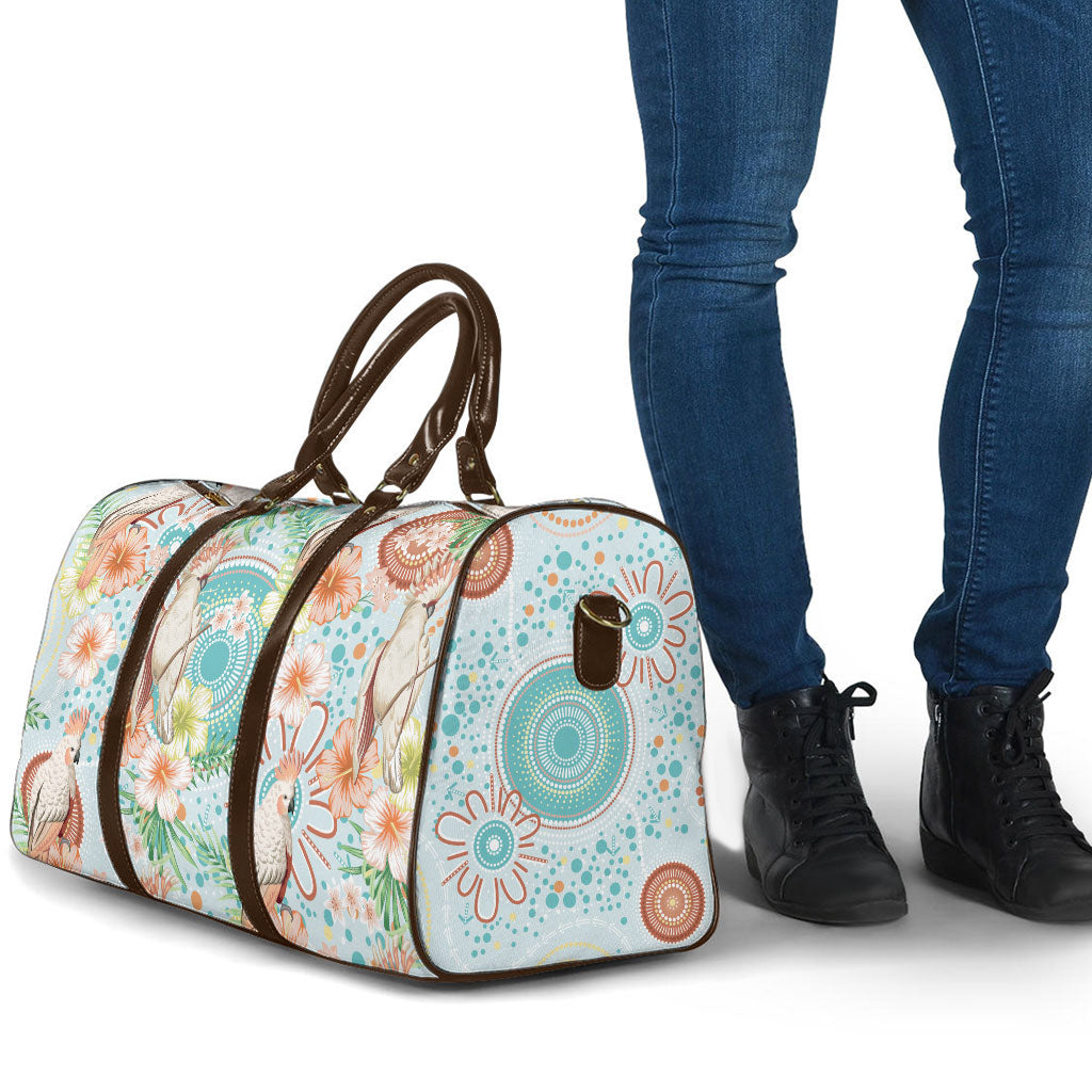 Australia Pink Cockatoo Aboriginal Art Travel Bag Tropical Hibiscus Floral Style