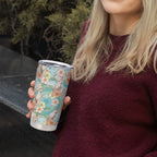Australia Pink Cockatoo Aboriginal Art Tumbler Cup Tropical Hibiscus Floral Style