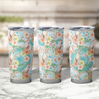 Australia Pink Cockatoo Aboriginal Art Tumbler Cup Tropical Hibiscus Floral Style