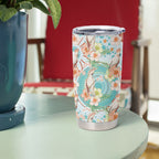 Australia Pink Cockatoo Aboriginal Art Tumbler Cup Tropical Hibiscus Floral Style