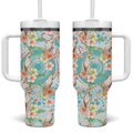 Australia Pink Cockatoo Aboriginal Art Tumbler With Handle Tropical Hibiscus Floral Style