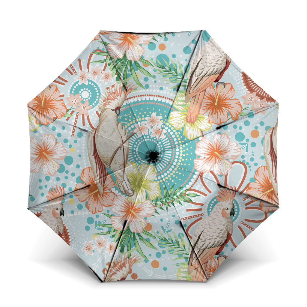 Australia Pink Cockatoo Aboriginal Art Umbrella Tropical Hibiscus Floral Style