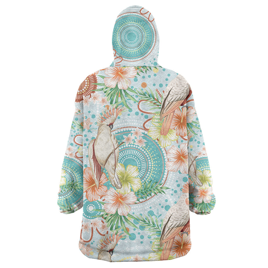 Australia Pink Cockatoo Aboriginal Art Wearable Blanket Hoodie Tropical Hibiscus Floral Style