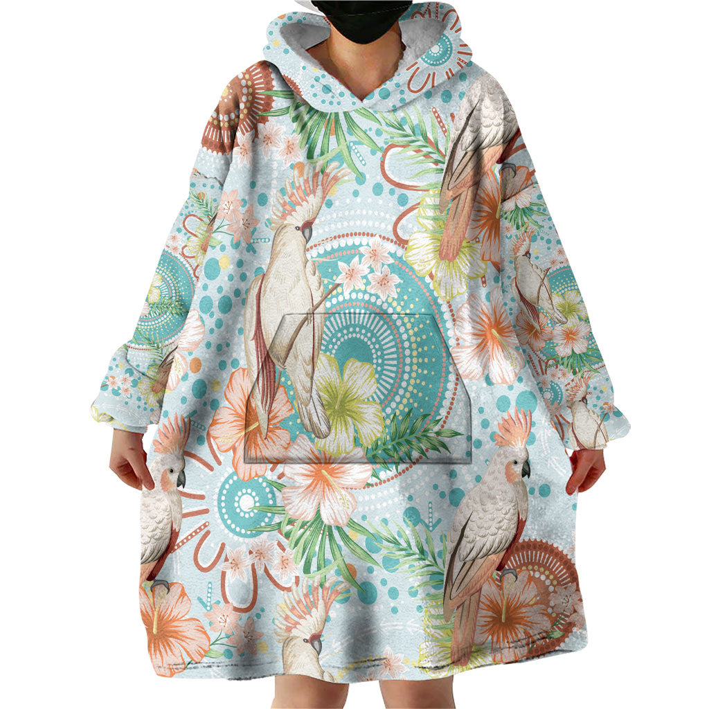 Australia Pink Cockatoo Aboriginal Art Wearable Blanket Hoodie Tropical Hibiscus Floral Style
