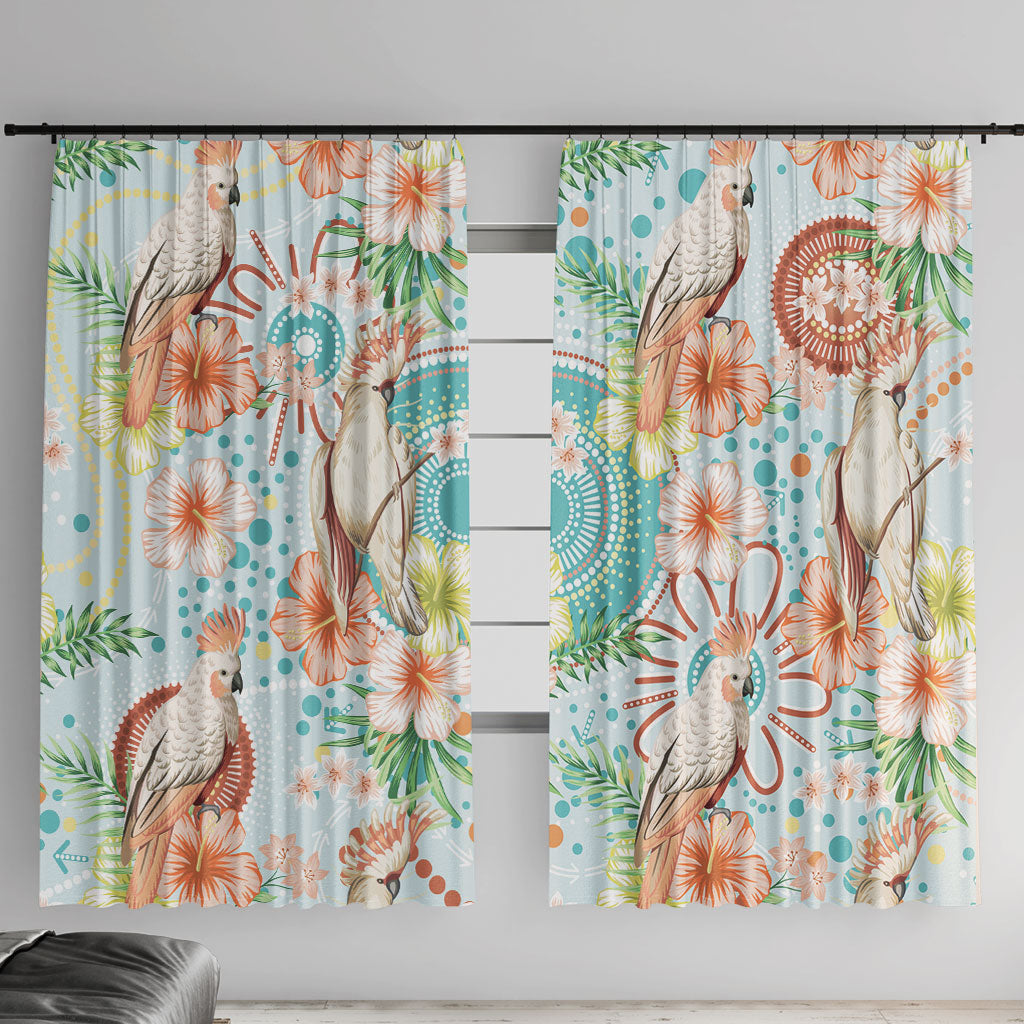 Australia Pink Cockatoo Aboriginal Art Window Curtain Tropical Hibiscus Floral Style