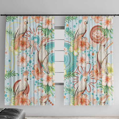 Australia Pink Cockatoo Aboriginal Art Window Curtain Tropical Hibiscus Floral Style